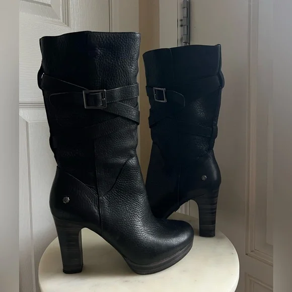 UGG Jardin Platform Boots Black Leather Buckle Straps Side Zip - Picture 11 of 12